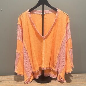 POL Orange and Pink V-Neck Top
